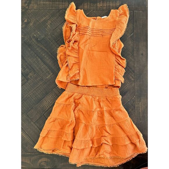 Easel Orange Sleeveless Ruffle Top and Skirt Set Size Medium - Picture 2 of 5
